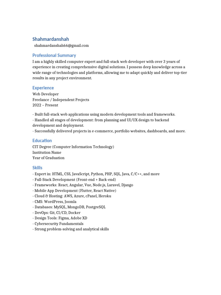 Full-Stack Web Developer Profile | PDF