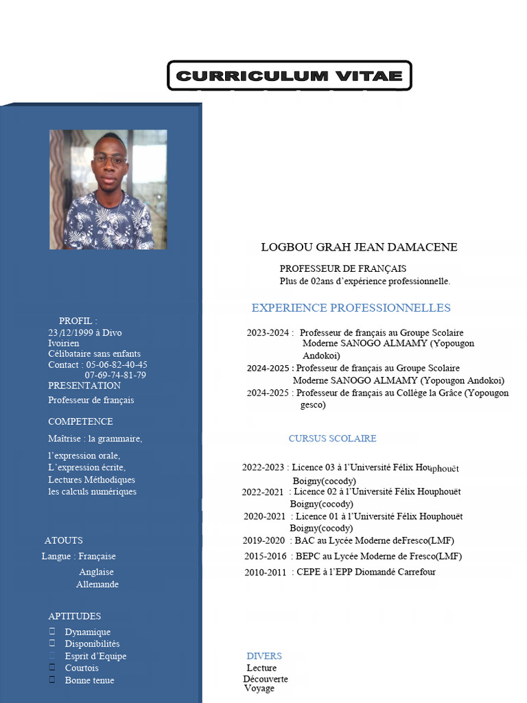 CV Professeur de Français 2025 | PDF