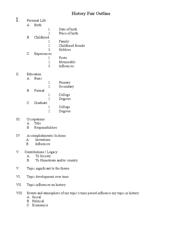History Fair Outline Question Integrity