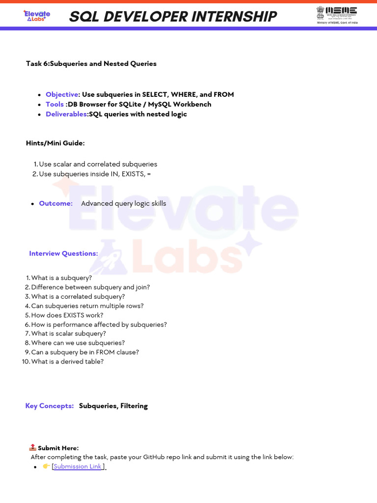SQL Developer Internship Guide | PDF