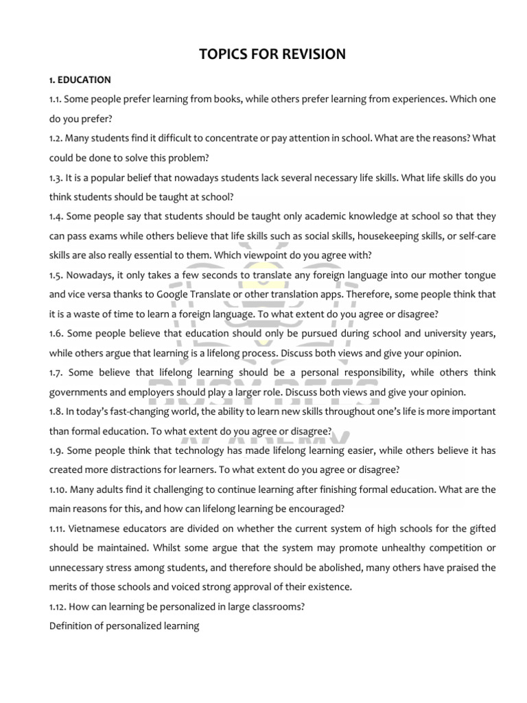 Education and Lifelong Learning Topics | PDF | Learning | Foreign Language