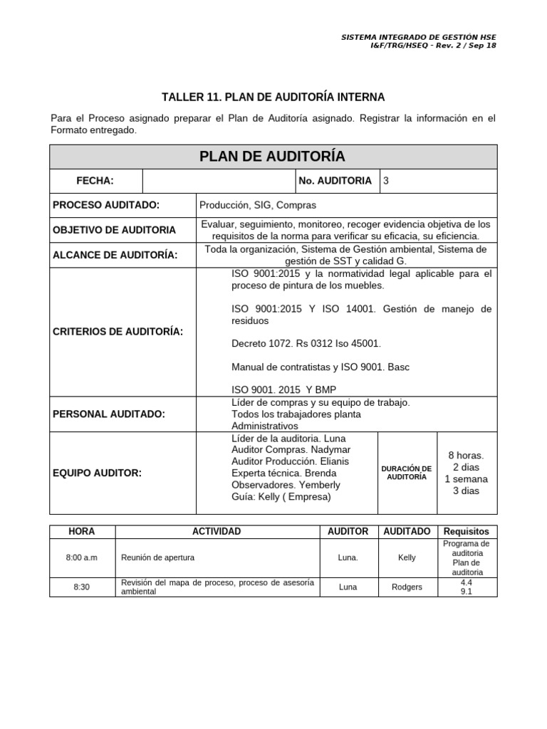 Plan de Auditoría Interna HSE | PDF | Auditoría | Business