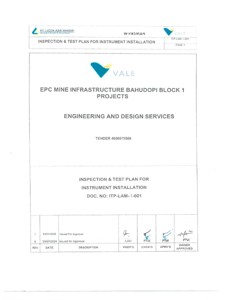 Inspection & Test Plant For Instrument Installation - Apv | PDF