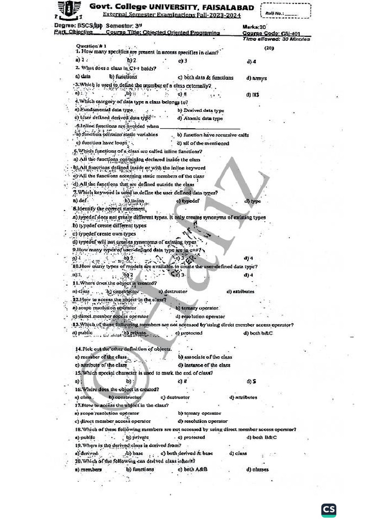 BS CS 2nd Semester Past Papers #Hafiz 03485970528 | PDF