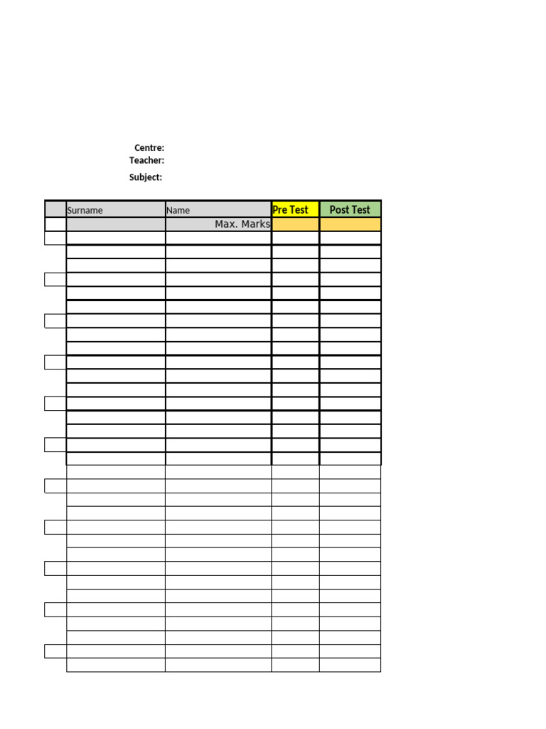 Pre and Post Test Record Sheet | PDF