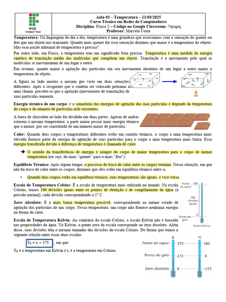 Definição de Temperatura e Energia Térmica | PDF | Temperatura | Calor