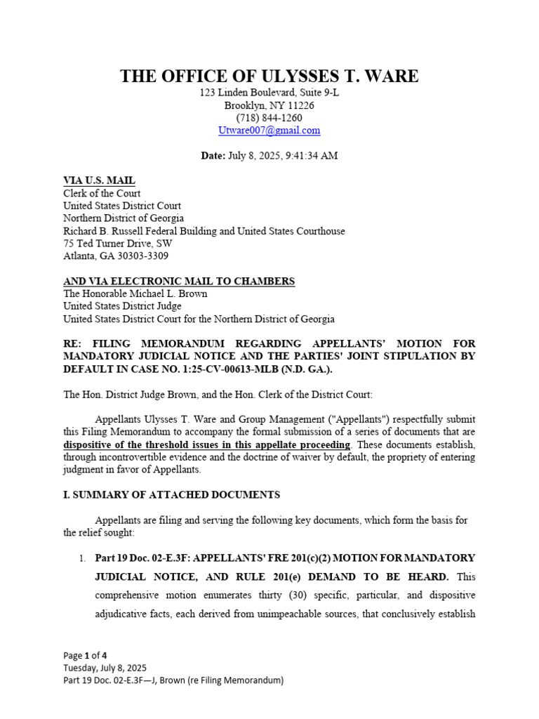 (02-E.3F-J J Brown) 07.08.25 Re Filing Memorandum Re FRE 201 (C) (2 ...