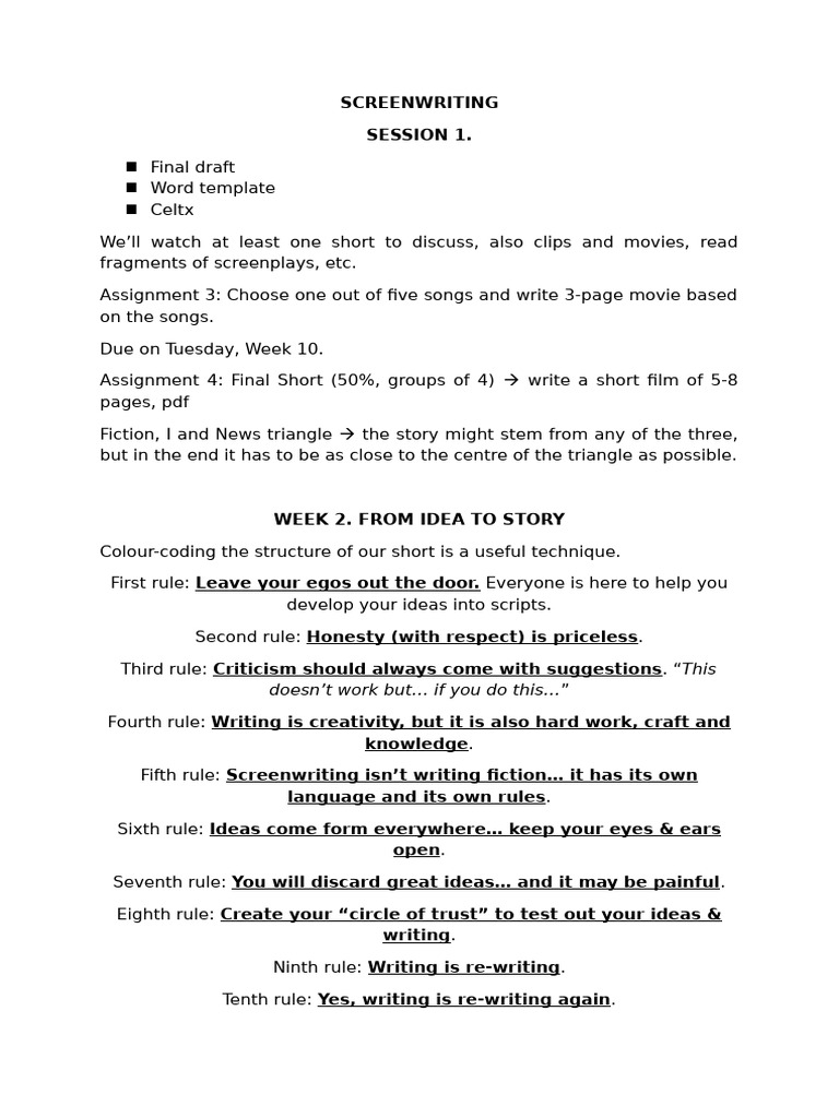 Screenwriting. Lectures | PDF | Screenplay | Plot (Narrative)