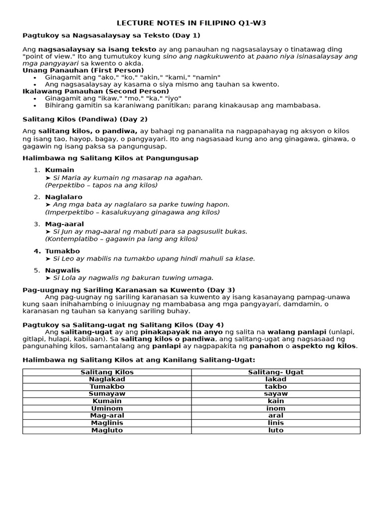 Lecture Notes in Filipino q1 w3 | PDF