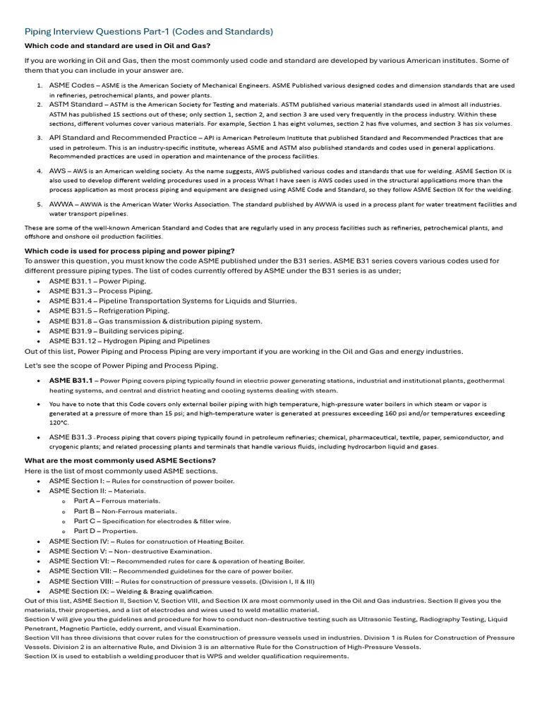 Oil and Gas Piping Codes Overview | PDF | Steam | Welding