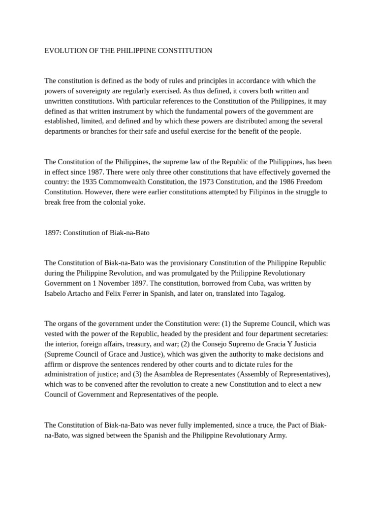 Philippine Constitution Evolution Overview | PDF | Government | Philippines