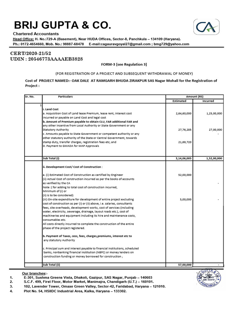 RERA Compliance Certificate for Oak Dale Project | PDF | Personal ...
