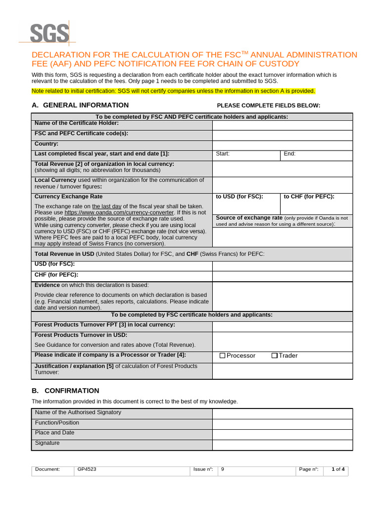 FSC AAF Declaration Fee Calculation | PDF | Forest Stewardship Council ...