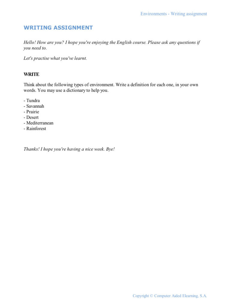 Environments - Writing Assignment - Es | PDF