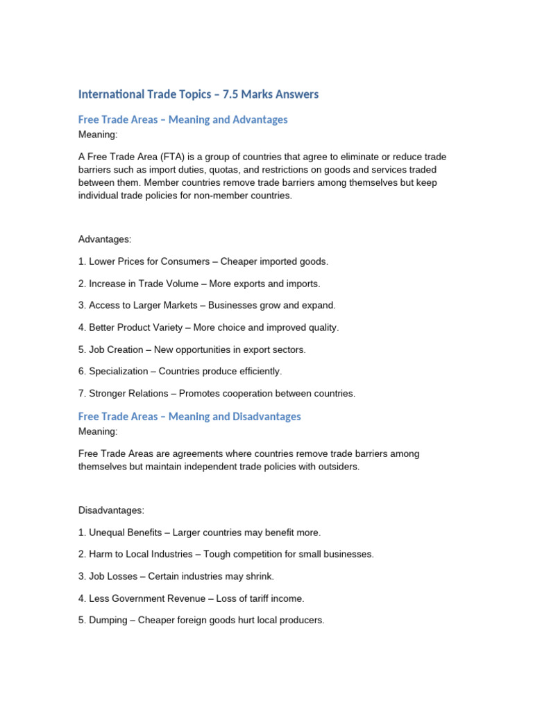 Free Trade Areas: Pros and Cons Explained | PDF | Free Trade Area ...