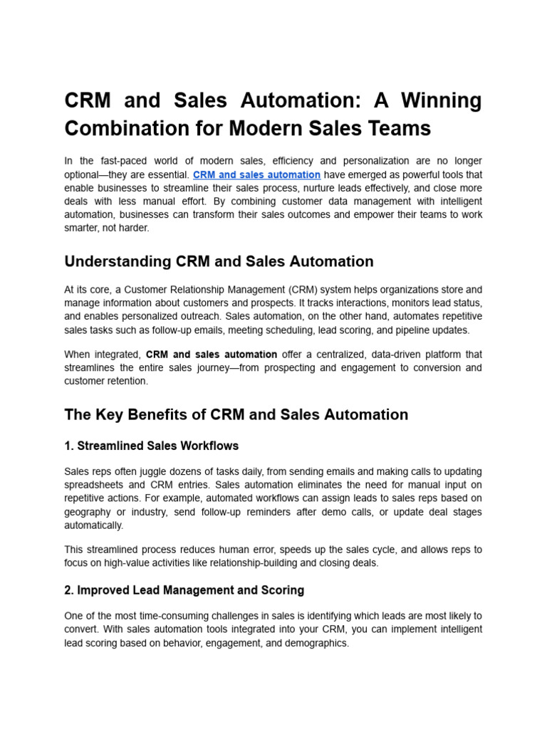 Boost Sales Efficiency With CRM and Sales Automation | PDF | Customer ...