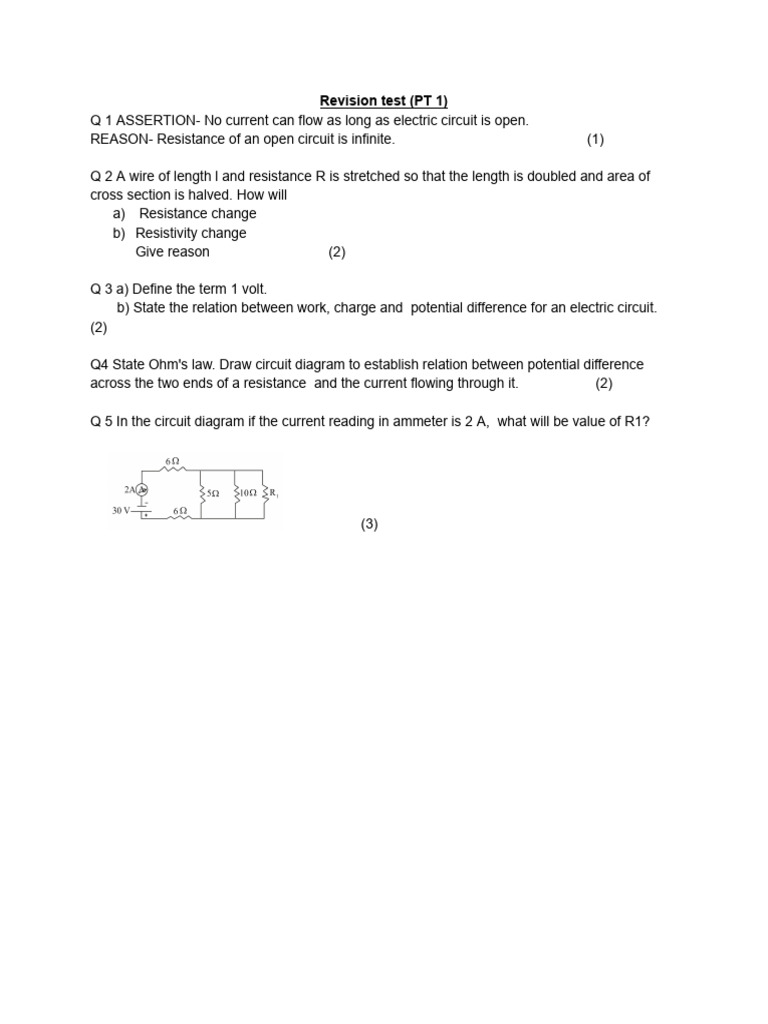 Electric Circuit Revision Test Questions | PDF
