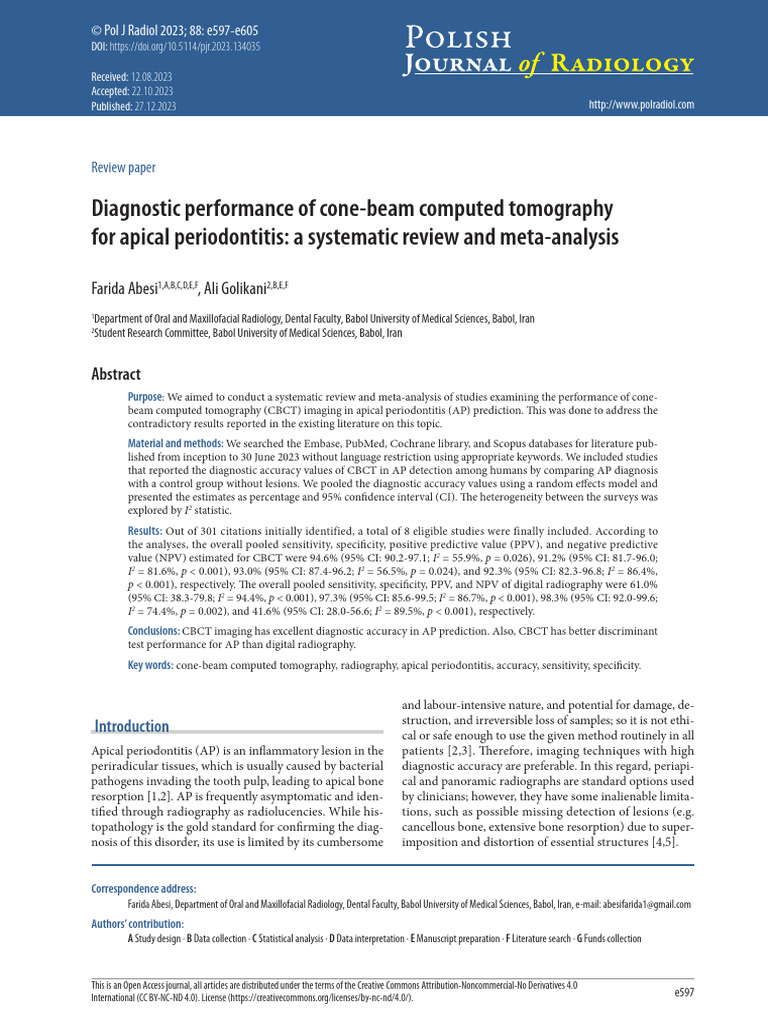Diagnostic Performance of Cone Beam Computed Tomography For Apical ...