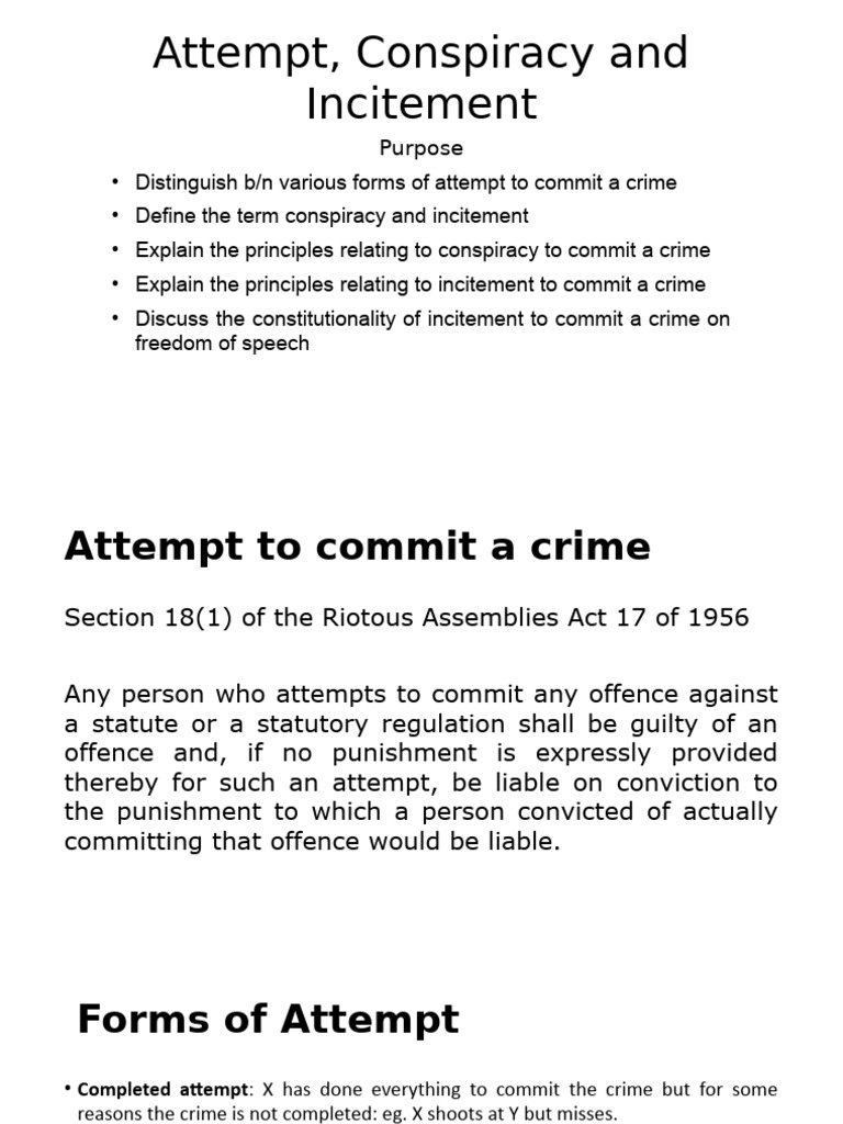 17th Lecture - Attempt - Conspiracy - Incitement | PDF | Crimes | Crime ...