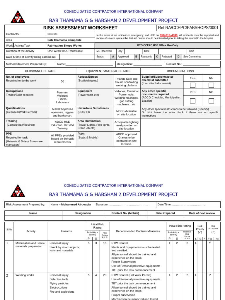 Gas Cutting Risk Assessment Overview | PDF | Personal Protective ...