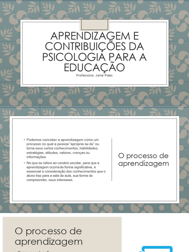 Psicologia e Aprendizagem na Educação | PDF | Aprendizado | Psicologia