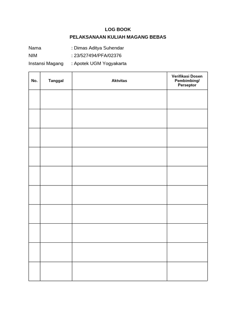 Form Log Book - Magang Kerja MMF 23 | PDF