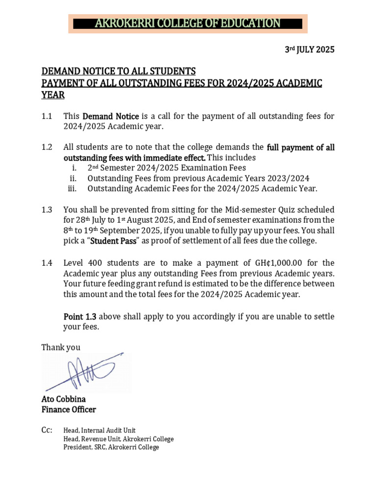 Demand Notice To All Student For Second Semester 2 - 250703 - 172821 | PDF