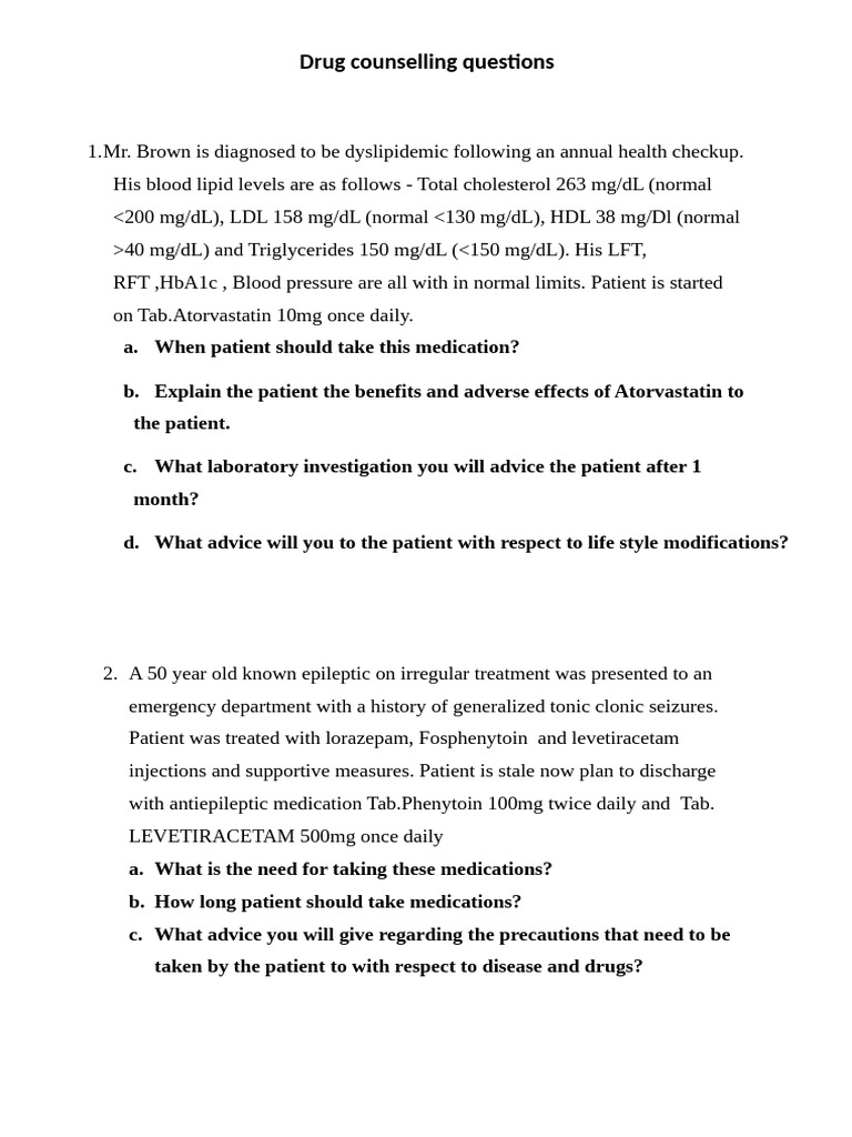 Drug Counselling Guidelines For Patients PDF Diseases And Disorders 