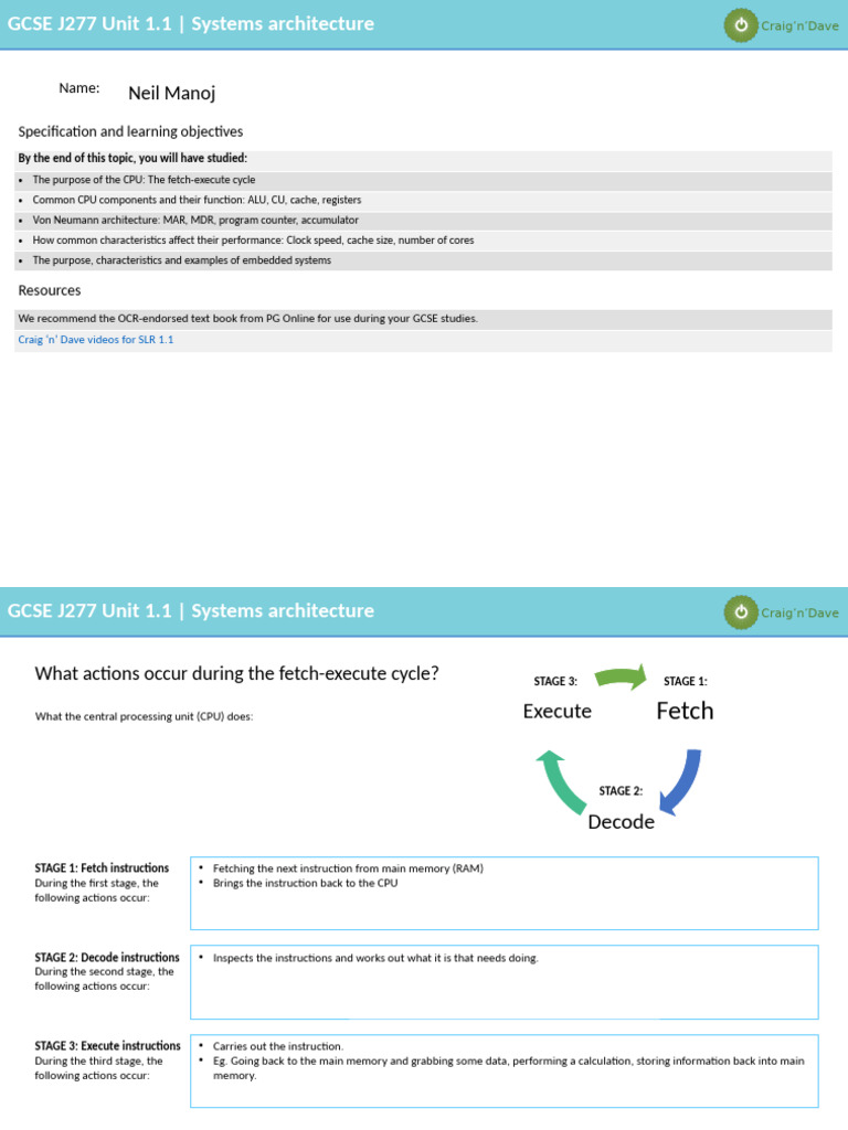 GCSE J277: Systems Architecture Overview | PDF | Central Processing ...