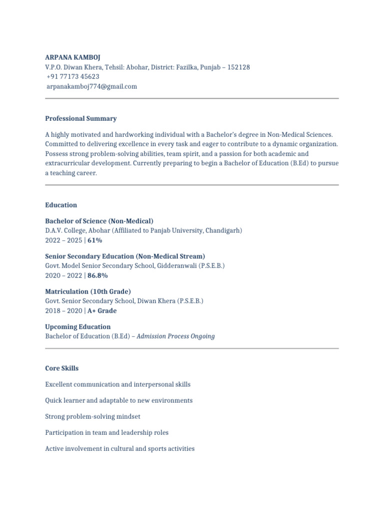 Arpana Kamboj Resume PDF - 1