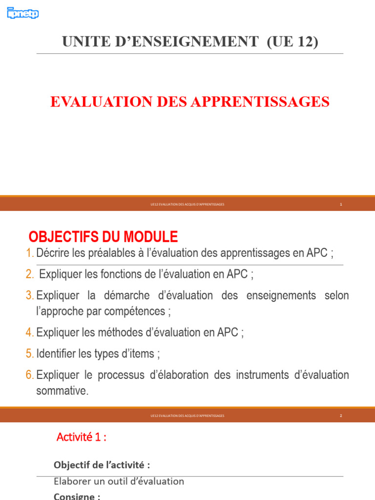 Évaluation des apprentissages en APC | PDF | Apprentissage