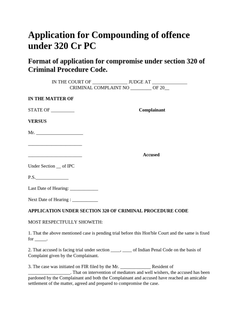 Compounding Application under 320 CrPC | PDF | Affidavit | Crimes