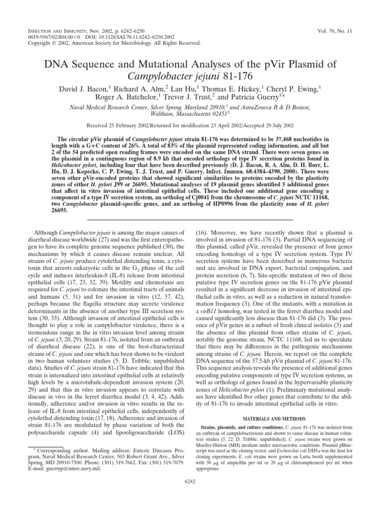 2002 - Bacon - Pvir Plasmid in 81-176 | PDF | Open Reading Frame ...
