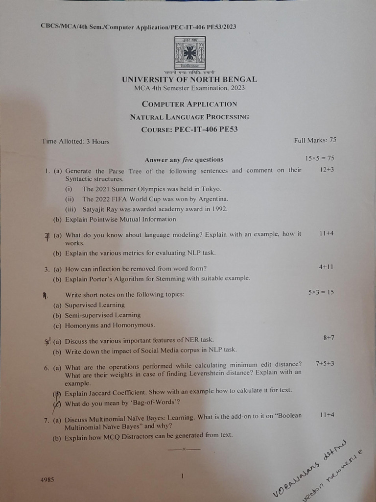 4 TH Sem Previous Year Questions 2023 | PDF