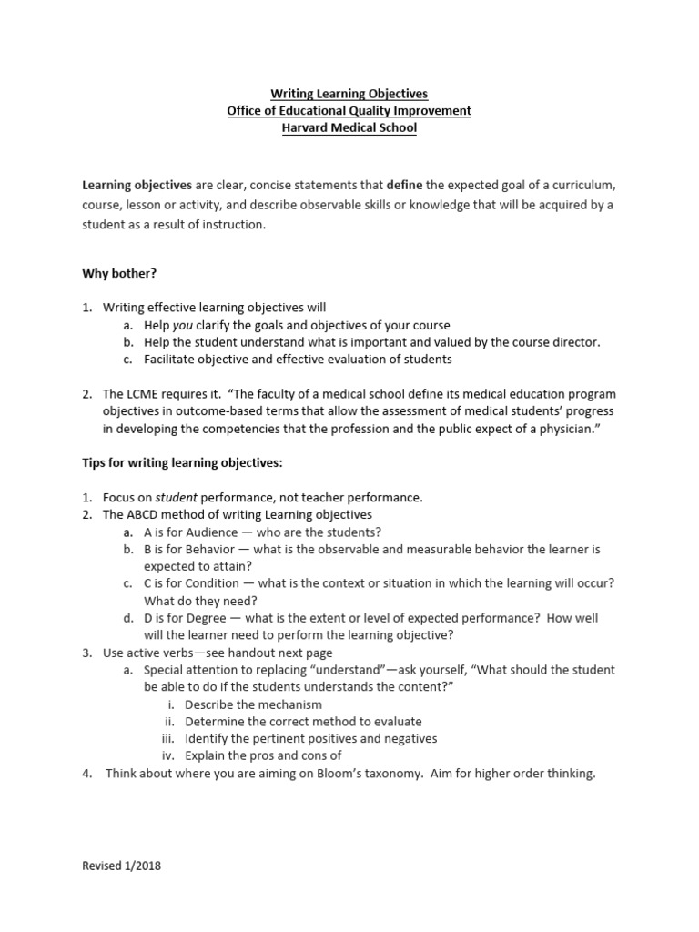 Writing Effective Learning Objectives | PDF | Learning | Psychology