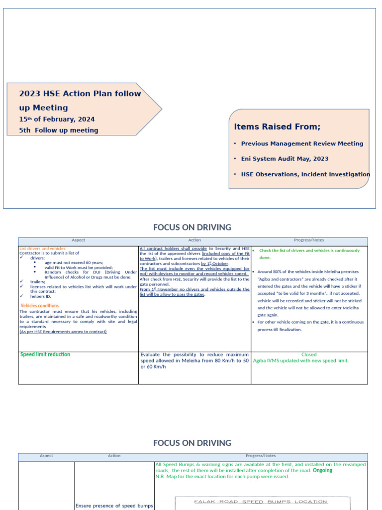 HSE Action Plan 15th of February | PDF | Driving