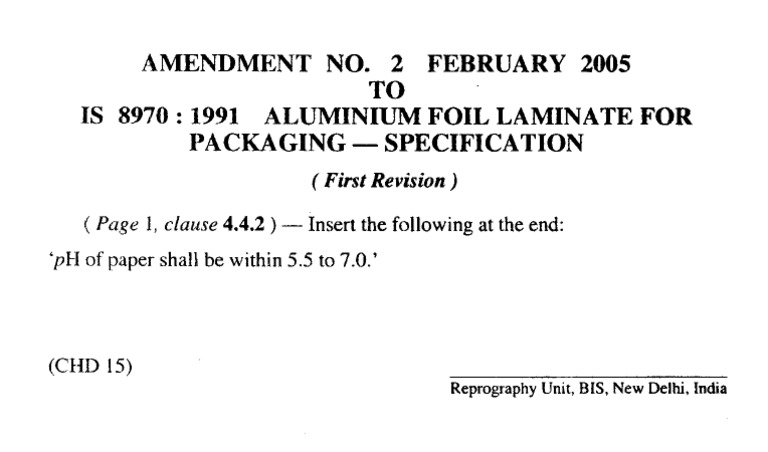 Amendment NO. 2 February 2005 TO IS 8970:1991 Aluminium Foil Laminate ...