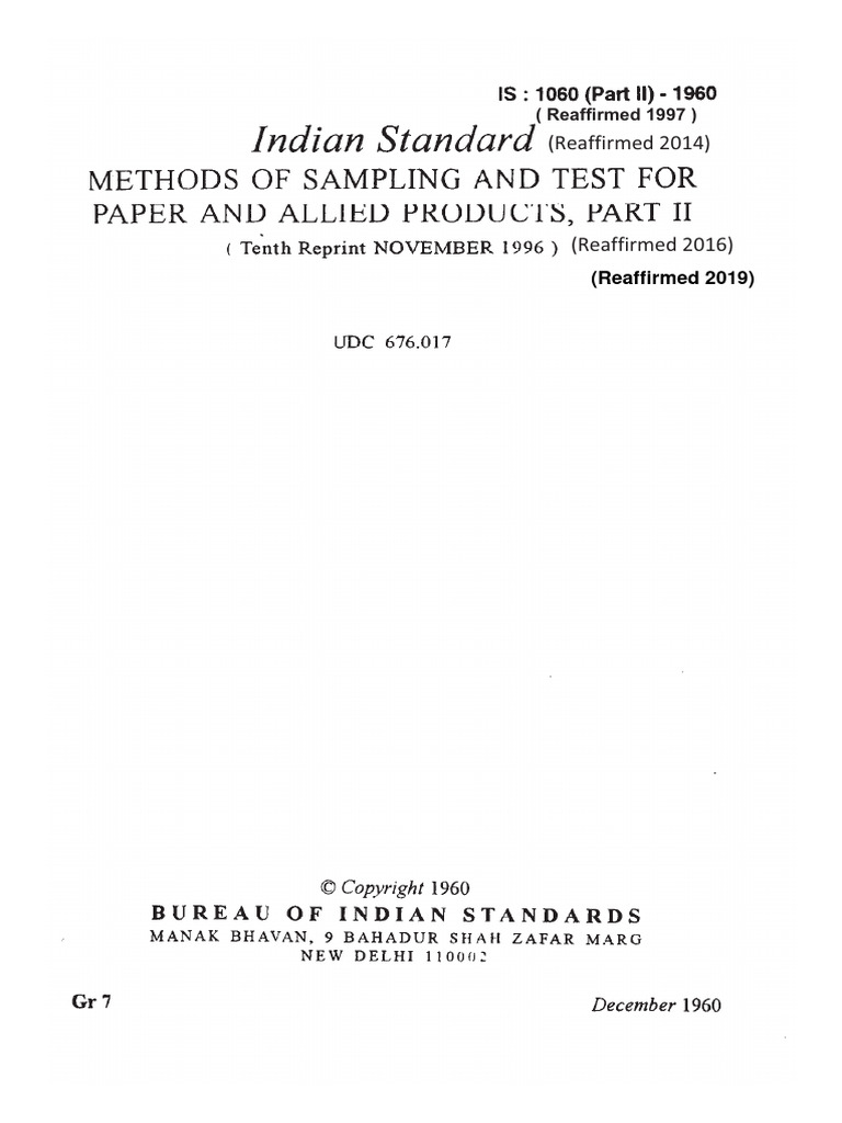 Indian Standard for Paper Testing Methods | PDF | Paper | Stress ...