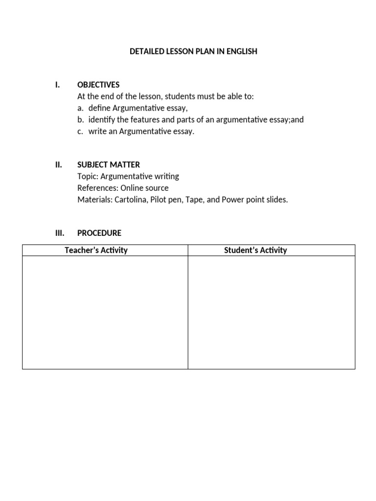 Detailed Lesson Plan In English Pdf
