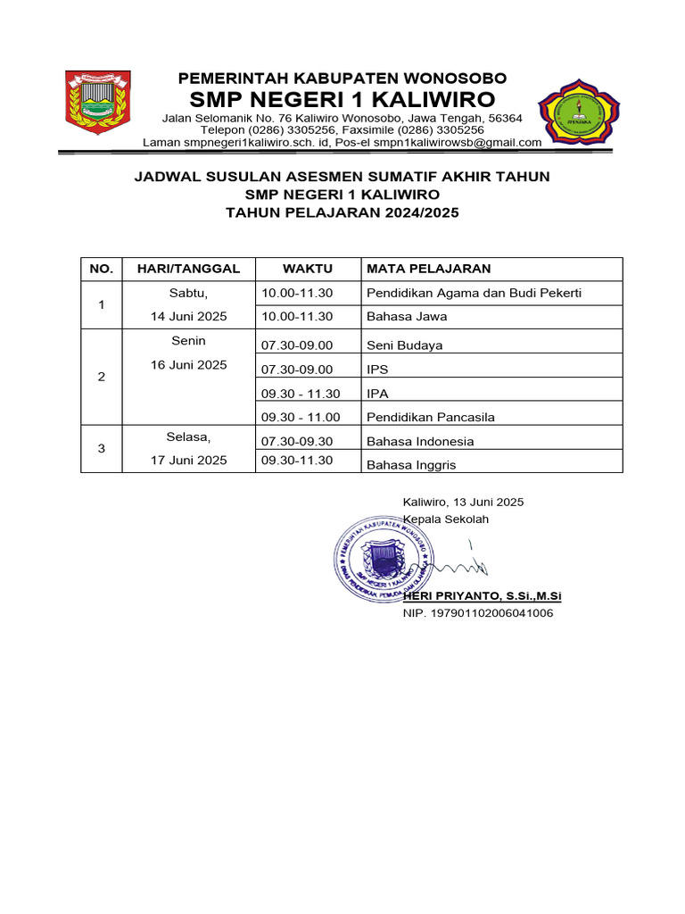 Jadwal Susulan Asat 2024 2025 Pdf
