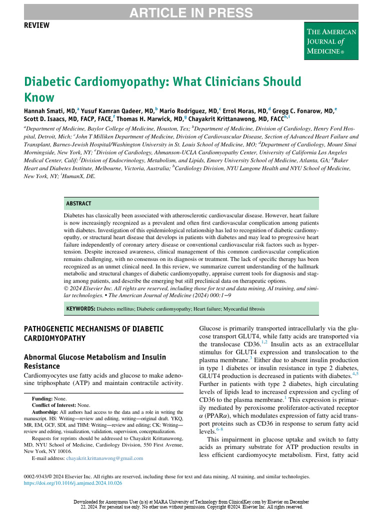 Diabetic Cardiomyopathy Insights for Clinicians | PDF ...