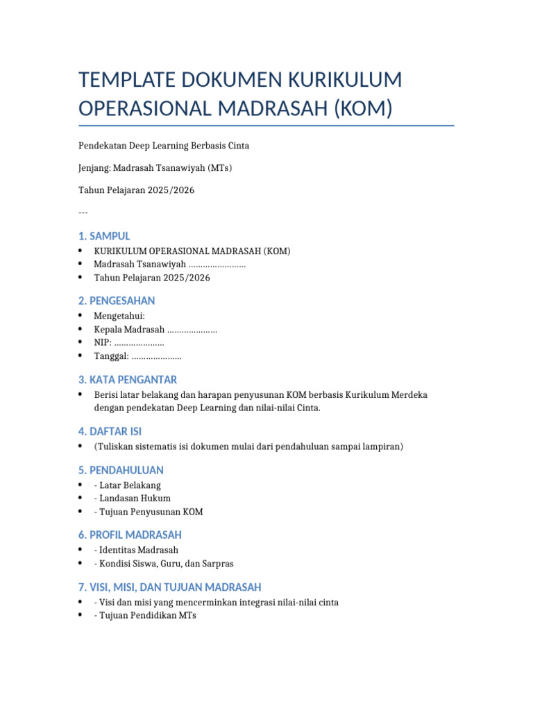 Kurikulum Operasional MTs 2025/2026 | PDF