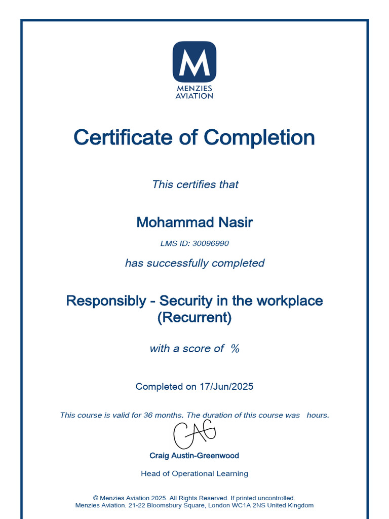 Certificate of Completion: Security Course | PDF