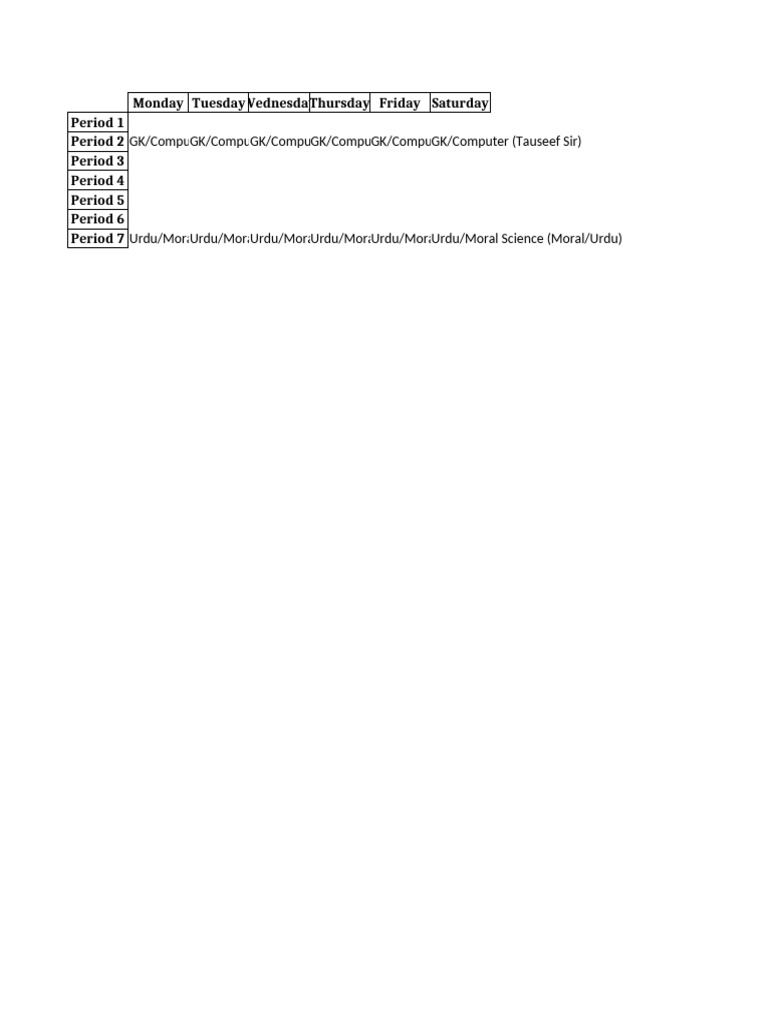 Filled School Timetable Classes 6 To 10 | PDF