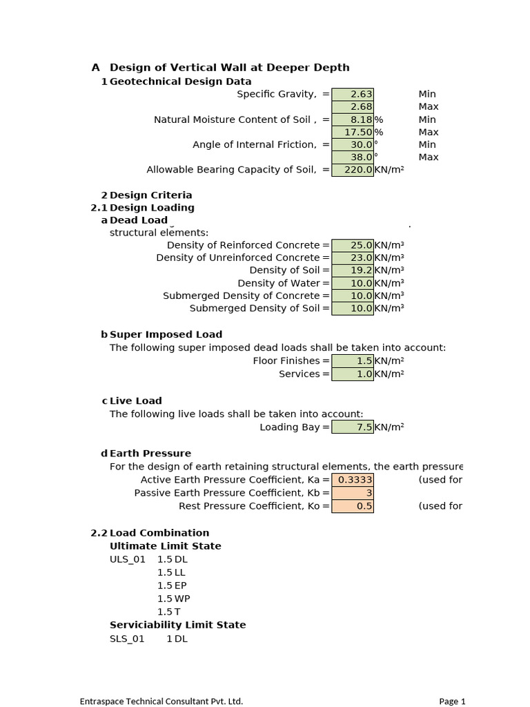 Vertical Wall Design for Deeper Depths | PDF | Concrete | Reinforced ...