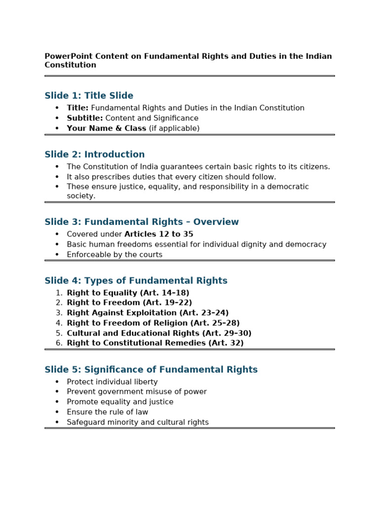 Fundamental Rights and Duties Overview | PDF