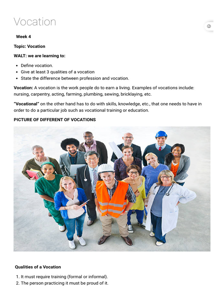 Understanding Vocation and Examples | PDF | Apprenticeship | Profession
