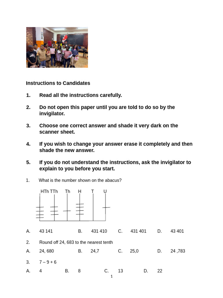 Candidate Instructions for Exam Paper | PDF | Mathematics