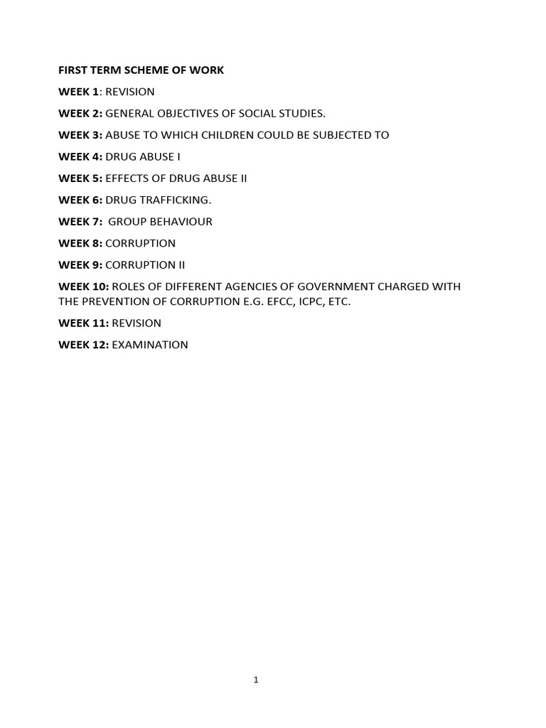 JSS2 Social Studies First Term Plan | PDF | Sexual Harassment ...