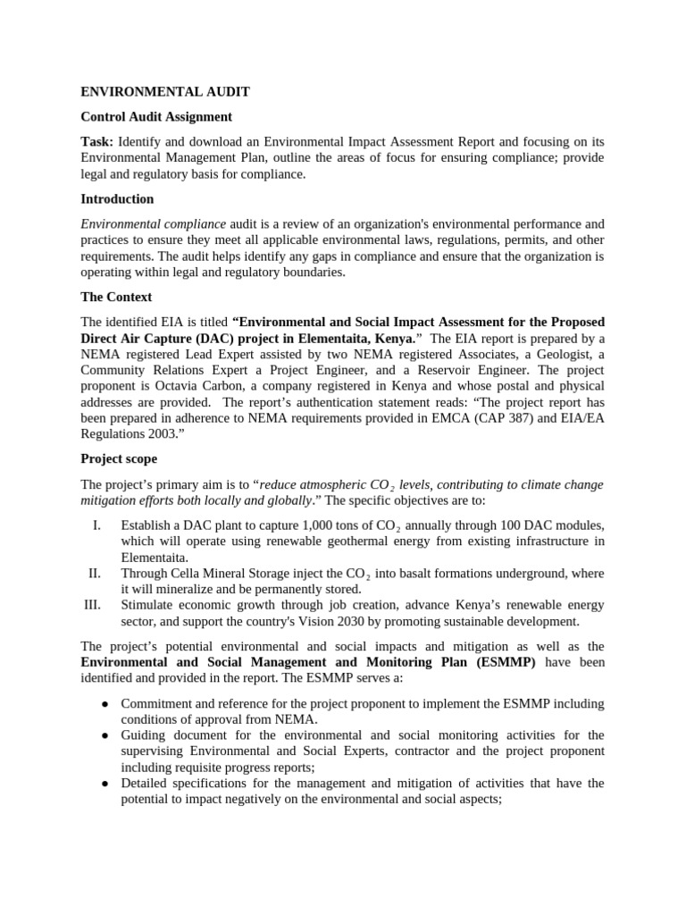 Compliance Audit for DAC Project CAP 387 | PDF | Environmental Impact ...